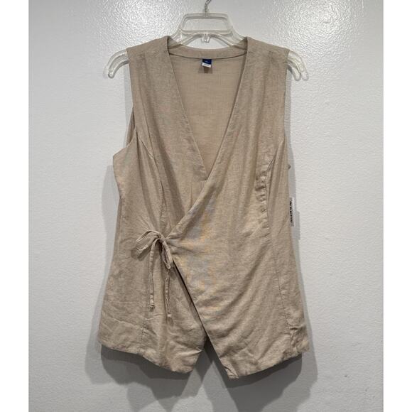Old Navy Linen Wrap Top Womens Size Tall Large Beige V Neck Sleeveless Coastal - Picture 1 of 6